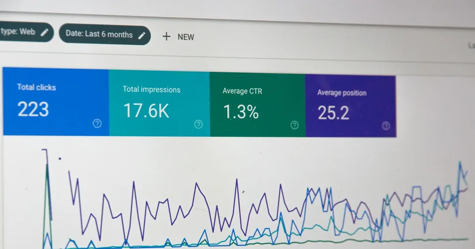 Website search performance reports on a computer screen