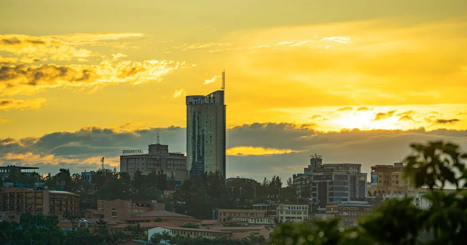 Kigali city buildings in the evening light