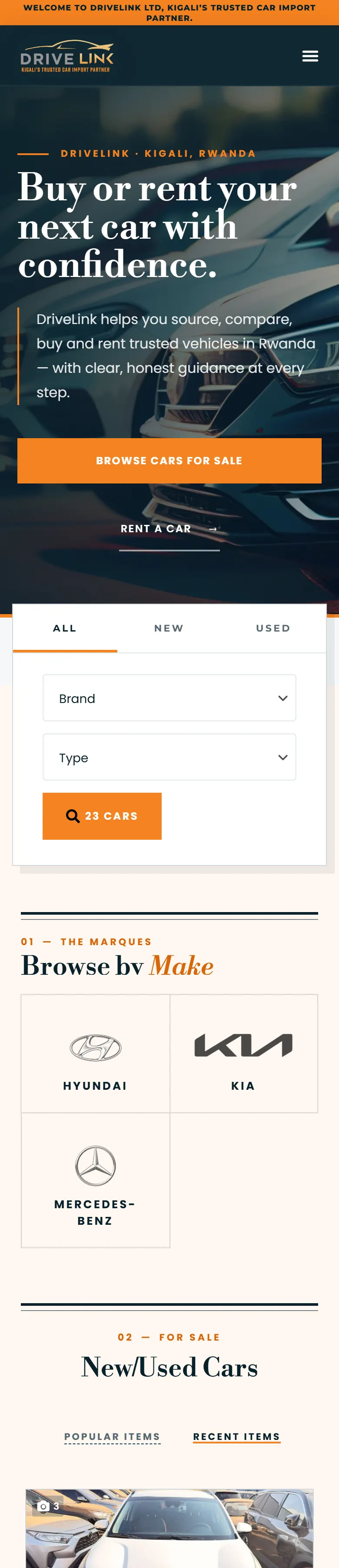 DriveLink homepage on a phone