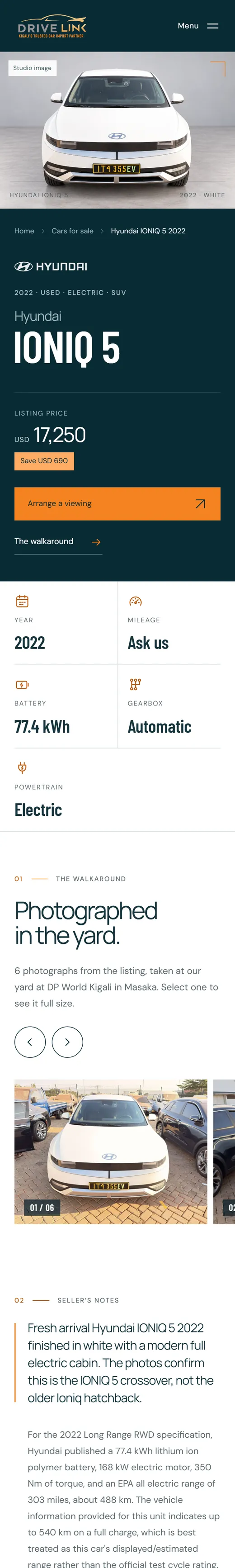 Hyundai IONIQ 5, for sale, the page on a phone