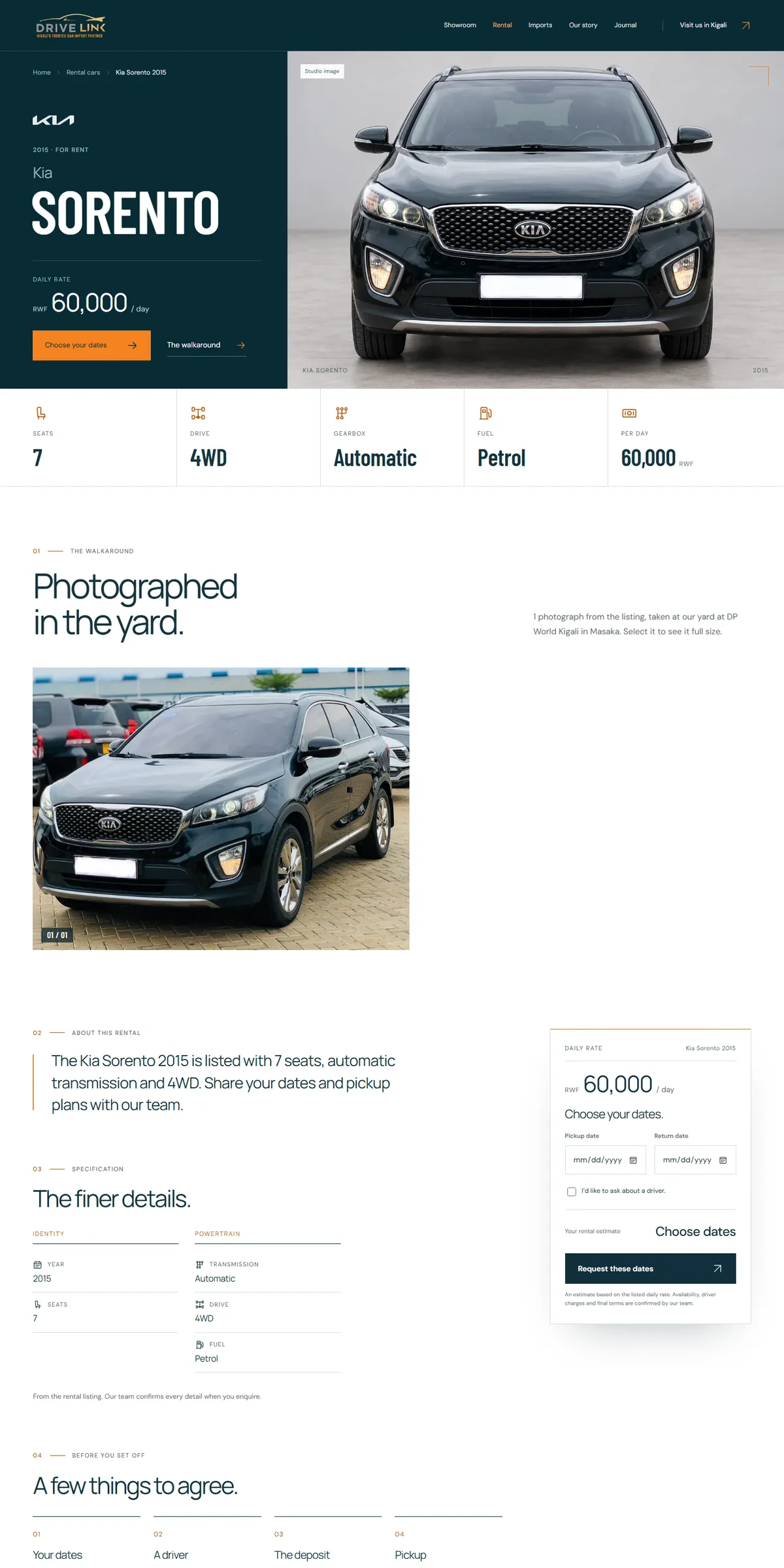 Kia Sorento, à louer, la page sur un ordinateur