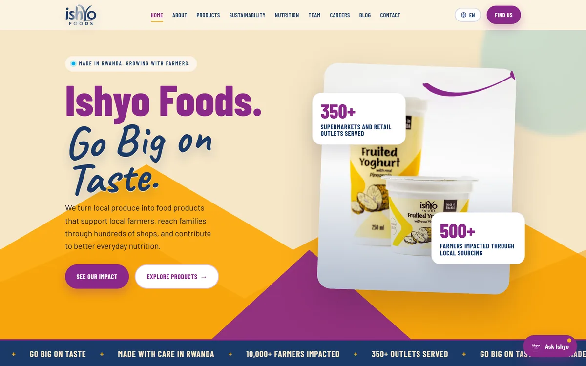 Site web Ishyo Foods conçu par Triad