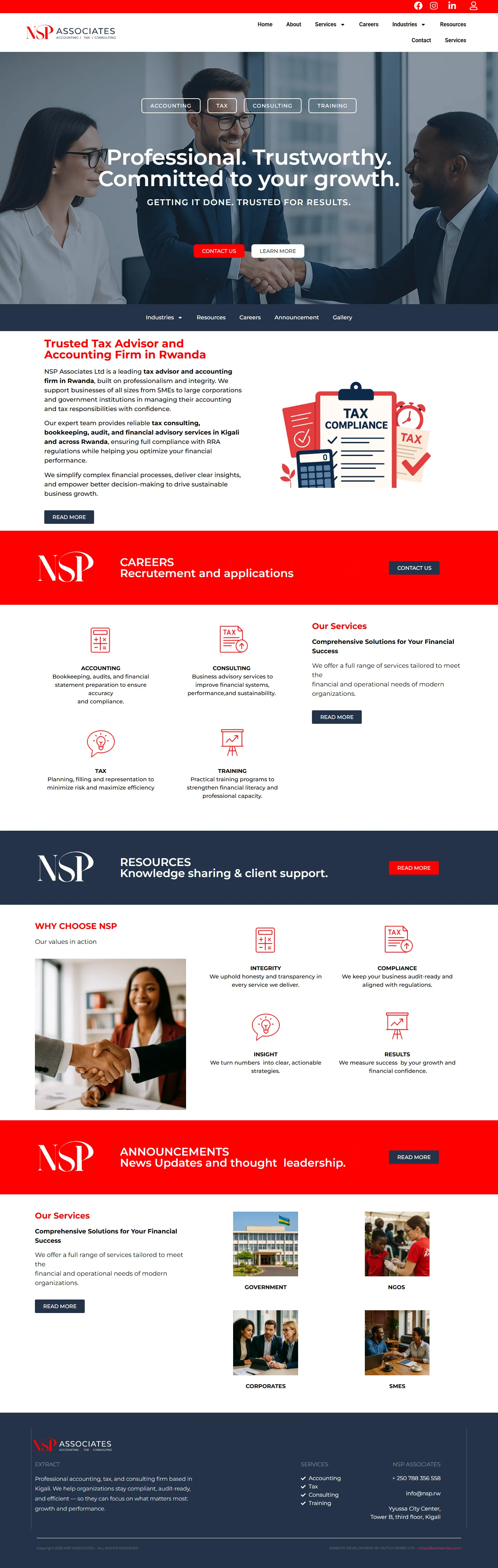 Site web NSP Associates sur ordinateur