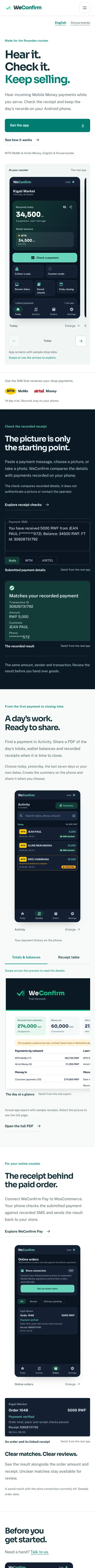 WeConfirm website on a phone